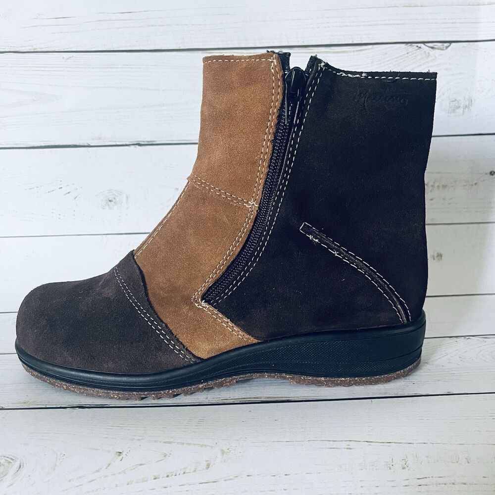 Martino Canada Shirley Brown and Tan Suede Ankle  Boots 2 Side Zips Women's 8.5W